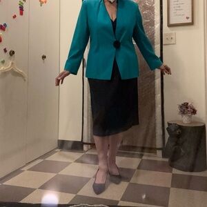 Teal Blazer with Black Button